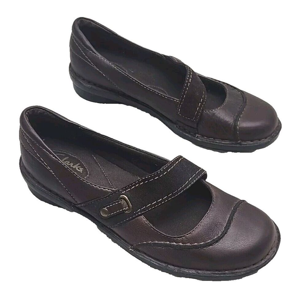 Clarks Bendables Shoe Mary Jane Flat Brown Leather Comfort Size 8.5 Low 62786